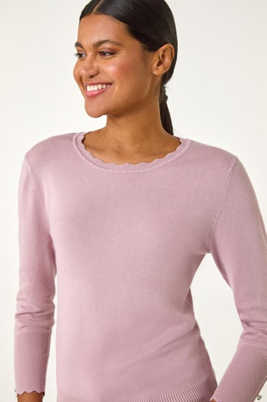 Roman Pink Diamante Button Scallop Edge Jumper