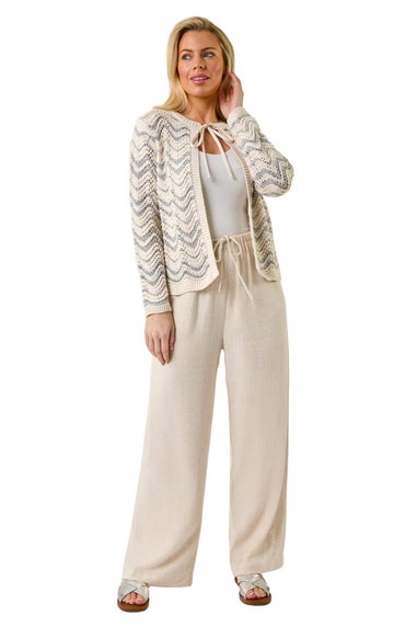 Roman Silver Petite Metallic Wave Knit Cardigan