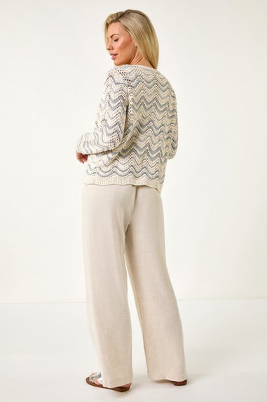 Roman Silver Petite Metallic Wave Knit Cardigan