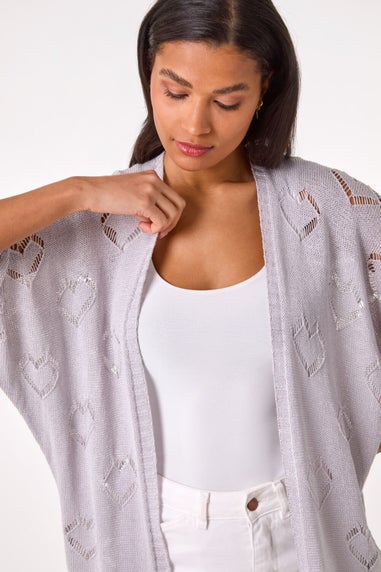 Roman Silver Pointelle Heart Knit Cardigan