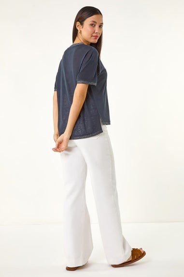 Roman Navy Metallic Trim V-Neck T-Shirt