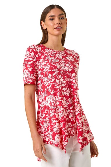 Roman Pink Floral Print Hanky Hem Tunic Top