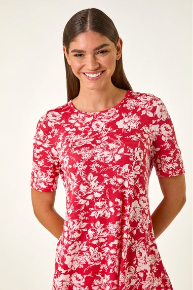 Roman Pink Floral Print Hanky Hem Tunic Top
