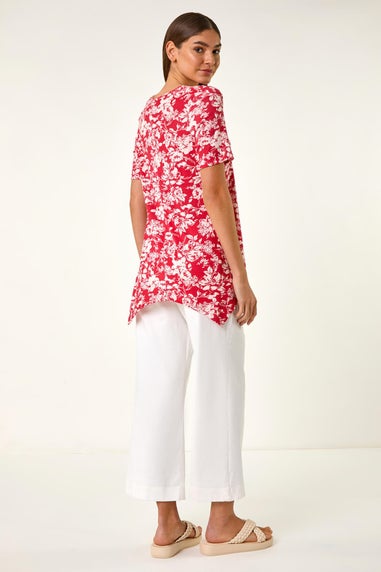 Roman Pink Floral Print Hanky Hem Tunic Top