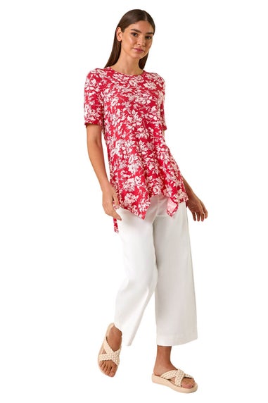 Roman Pink Floral Print Hanky Hem Tunic Top