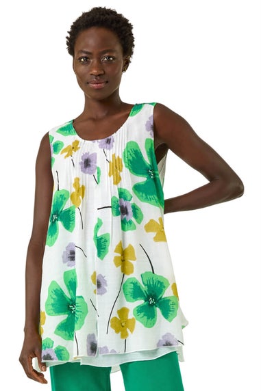 Roman Green Abstract Print Overlay Top
