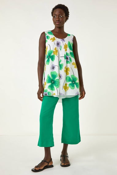 Roman Green Abstract Print Overlay Top