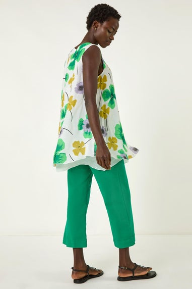 Roman Green Abstract Print Overlay Top