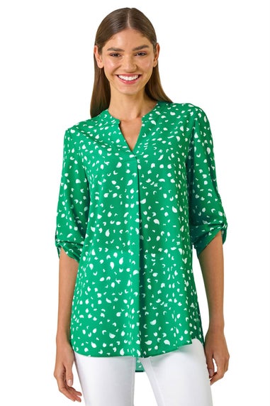 Roman Green Abstract Spot Print V-Neck Tunic Top