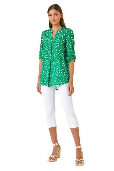 Roman Green Abstract Spot Print V-Neck Tunic Top