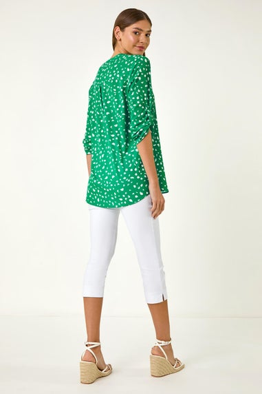 Roman Green Abstract Spot Print V-Neck Tunic Top