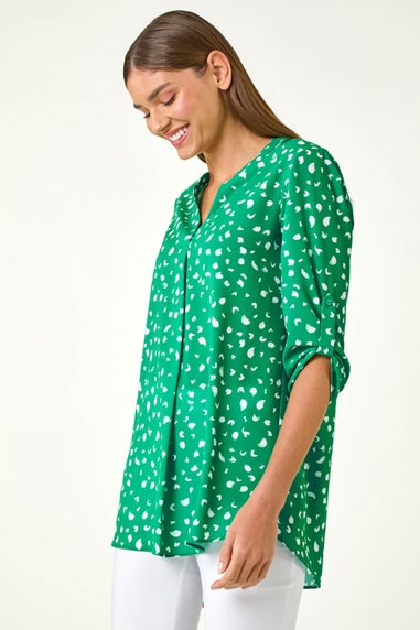 Roman Green Abstract Spot Print V-Neck Tunic Top