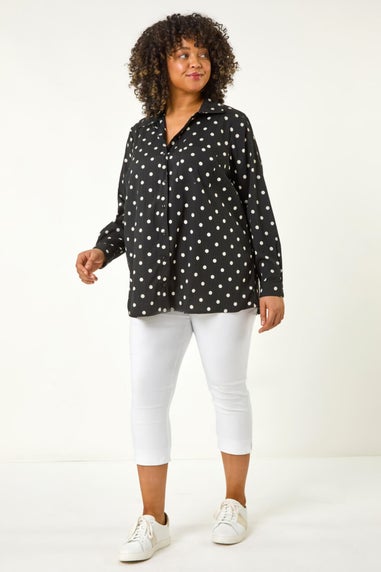 Roman Black Curve Spot Print Button Shirt