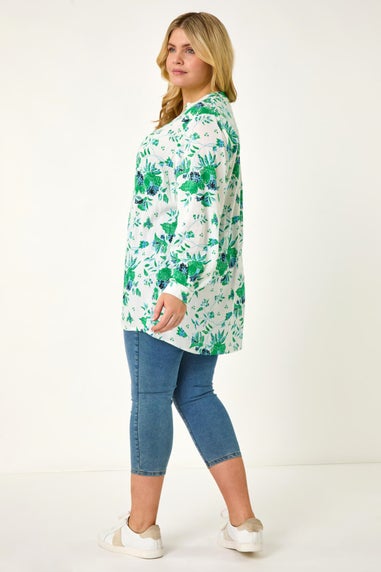 Roman Green Curve Floral Print Pintuck Blouse