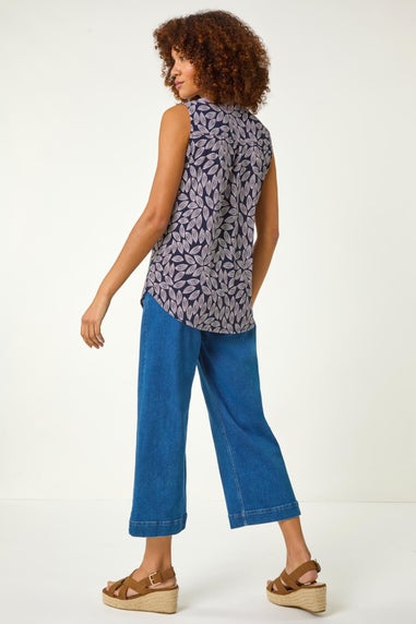 Roman Mauve Leaf Puff Print Stretch Top