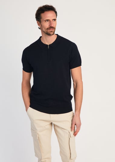 French Connection Navy 1/2 Zip Short Sleeve Polo Shirt