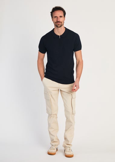 French Connection Navy 1/2 Zip Short Sleeve Polo Shirt