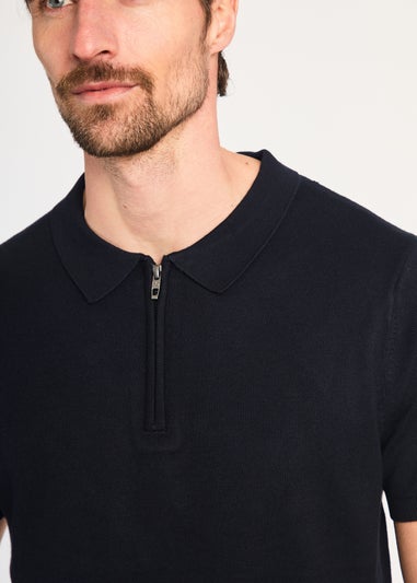 French Connection Navy 1/2 Zip Short Sleeve Polo Shirt