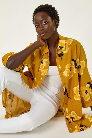 Roman Yellow Longline Floral Print Blouse