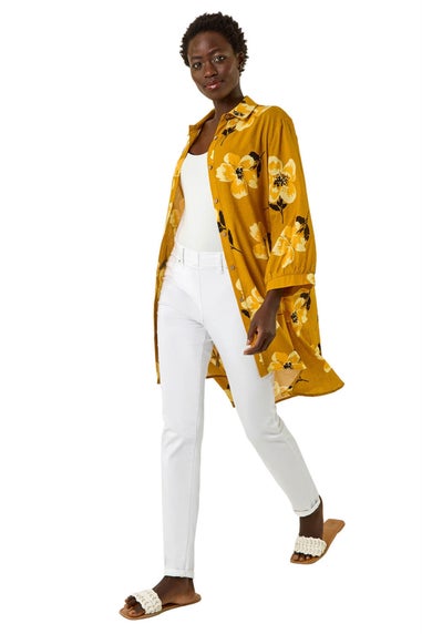 Roman Yellow Longline Floral Print Blouse
