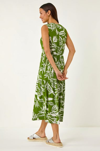 Roman Green Leaf Print Midi Dress