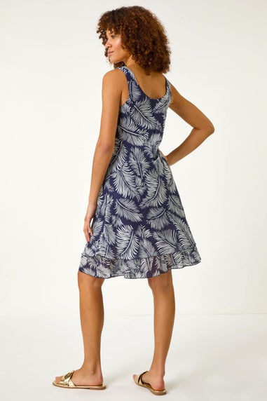 Roman Navy Leaf Print Double Layered Dress