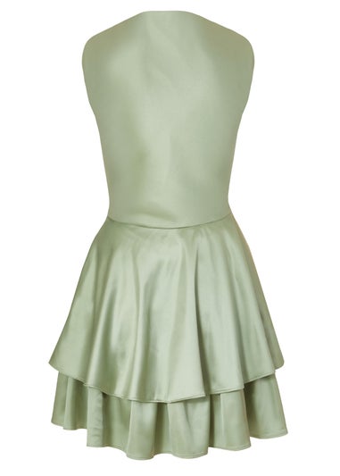 Quiz Green Satin Tiered Skater Dress