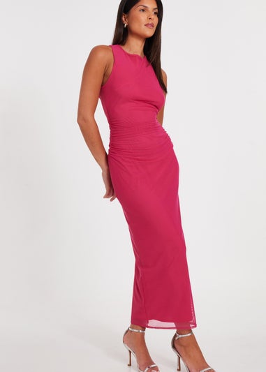 Quiz Magenta Mesh Midaxi Dress