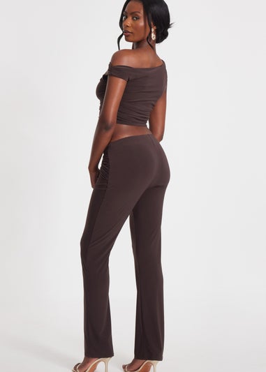 Quiz Brown Buckle One Shoulder Top