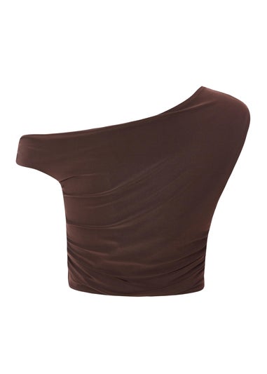 Quiz Brown Buckle One Shoulder Top