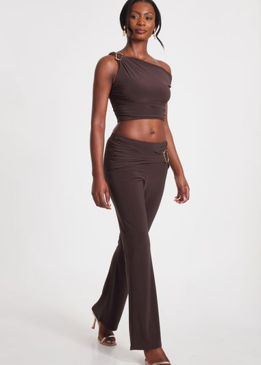 Quiz Brown Buckle One Shoulder Top