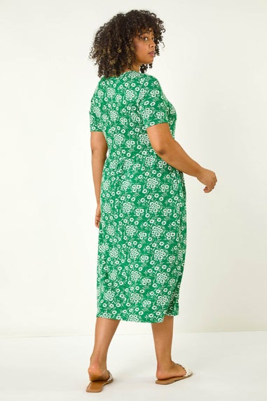 Roman Green Curve Floral Print Stretch Midi Dress