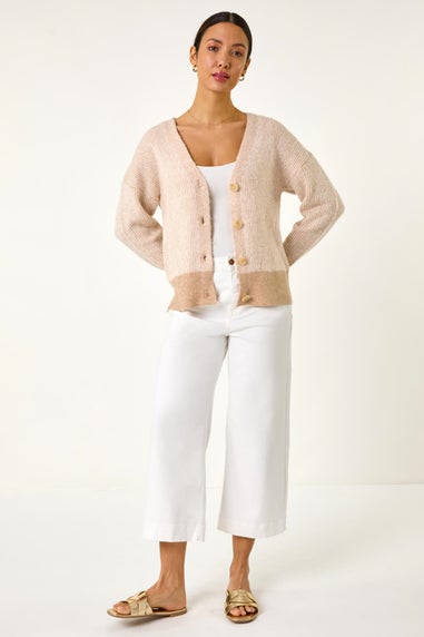 Roman Natural Textured V-Neck Knit Cardigan