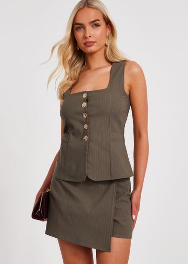 Quiz Khaki Pinstripe Wrap Skort