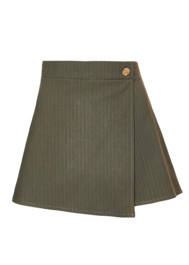 Quiz Khaki Pinstripe Wrap Skort