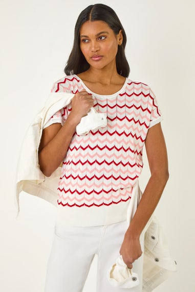Roman Pink Textured Chevron Contrast Top