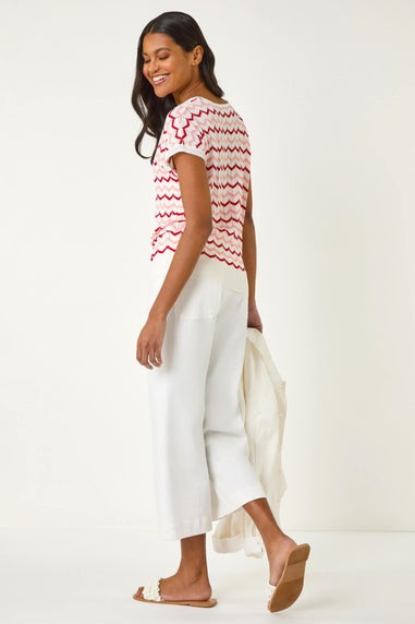 Roman Pink Textured Chevron Contrast Top