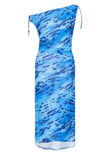 Quiz Blue Mesh Animal Print Midi Dress