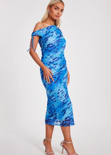 Quiz Blue Mesh Animal Print Midi Dress