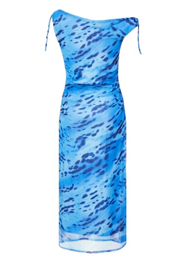 Quiz Blue Mesh Animal Print Midi Dress