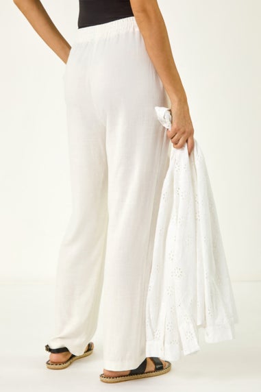 Roman White Full Length Linen Blend Trousers