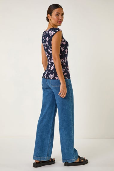 Roman Pink Floral Twist Front Top