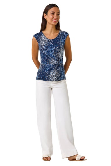 Roman Navy Abstract Print Twist Front Tee