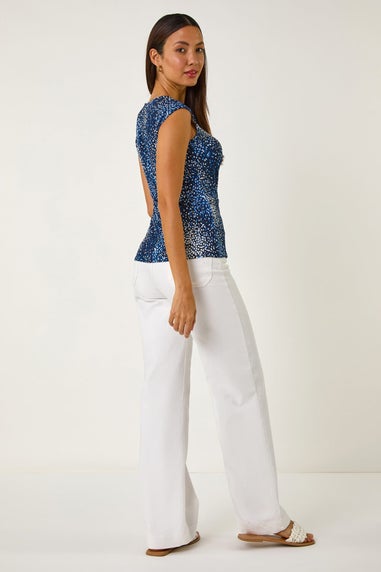 Roman Navy Abstract Print Twist Front Tee