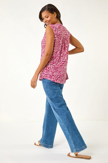 Roman Pink Abstract Animal Print Stretch Vest Top