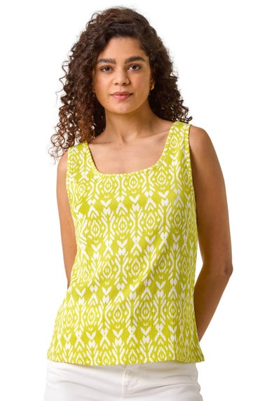 Roman Lime Ikat Print Textured Vest Top