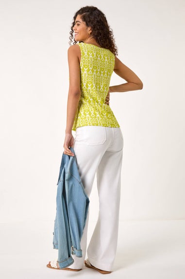 Roman Lime Ikat Print Textured Vest Top