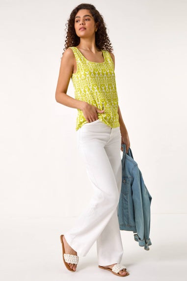 Roman Lime Ikat Print Textured Vest Top