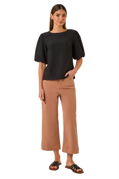 Roman Black Broderie Puff Sleeve Top