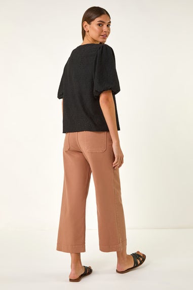 Roman Black Broderie Puff Sleeve Top
